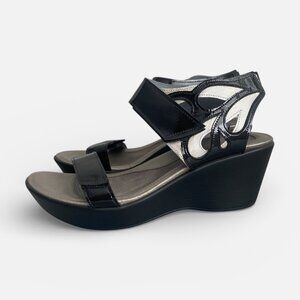 Naot Intrigue Black & Silver Wedge Sandals Fits 10/10.5